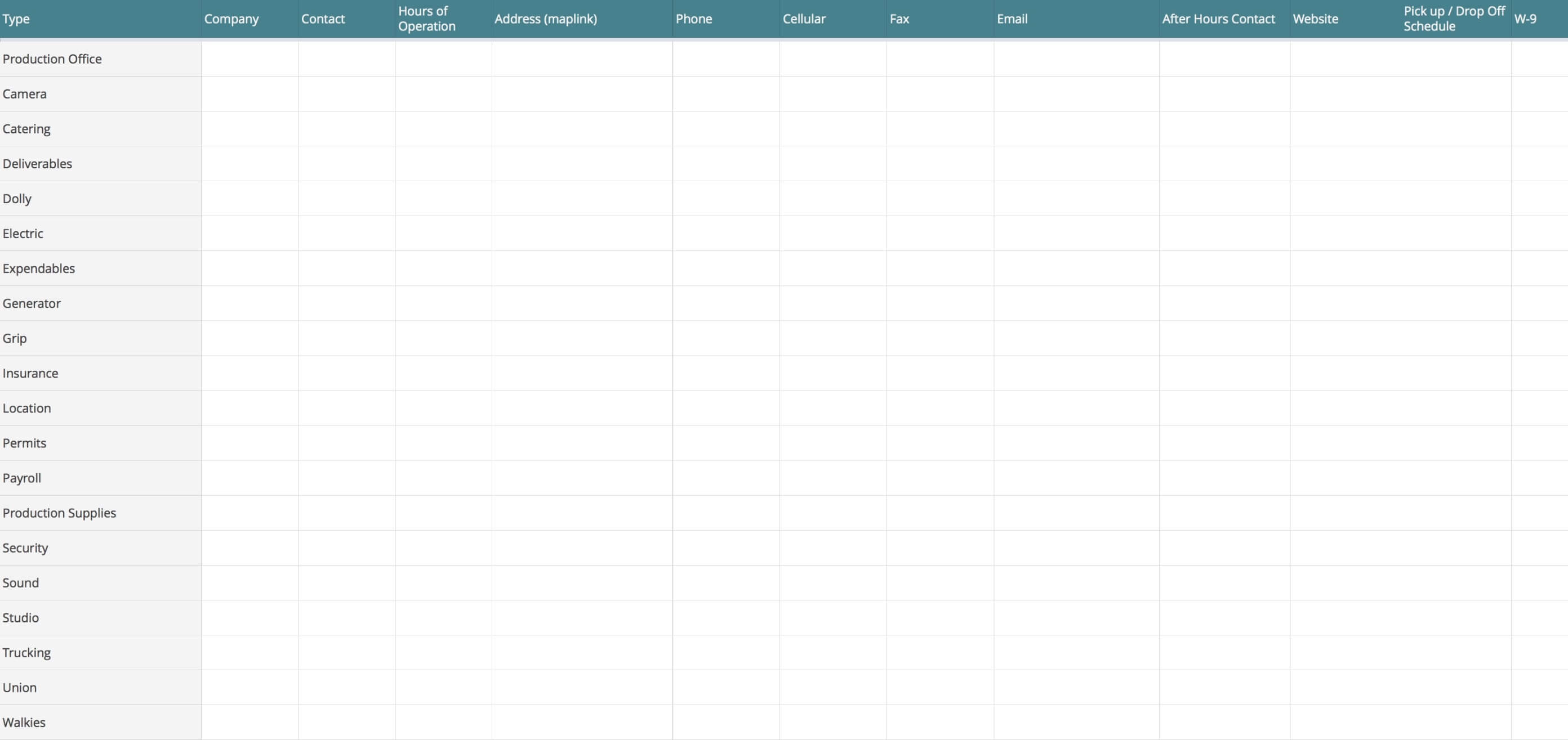 Vendor List Template - StudioBinder