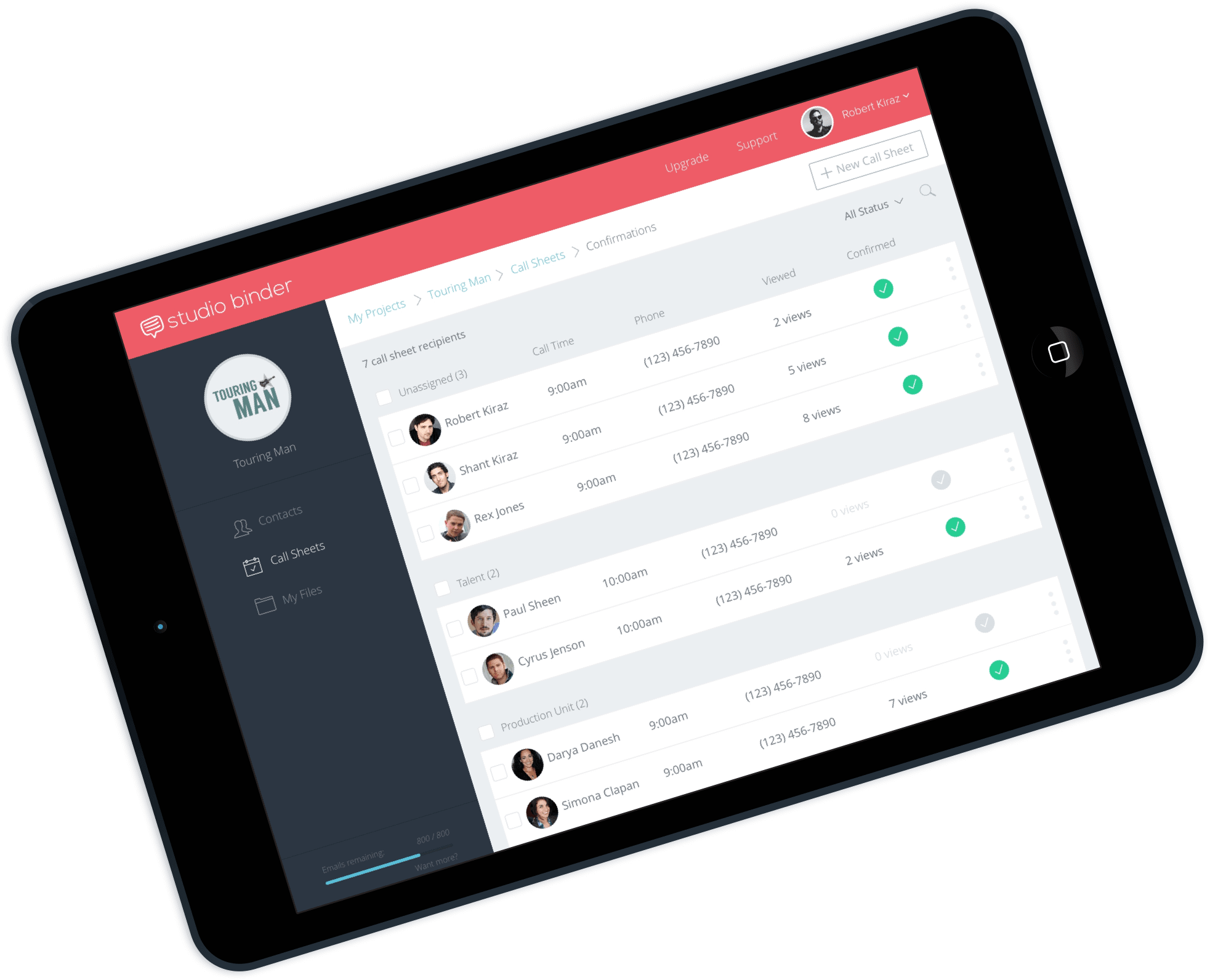 Call Sheet Recipients - StudioBinder - iPad-min Call Sheet Recipients - StudioBinder - iPad-min